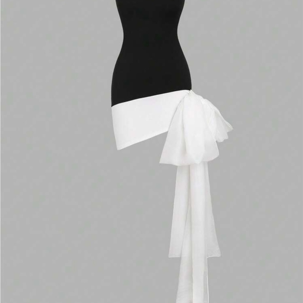 Black and White Mini Cocktail Dress with Ruffled Tiered Accents